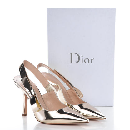 Christian Dior Metallic Calfskin Sweet D Slingback Pumps 39.5 Stardust Gold 10 of 10