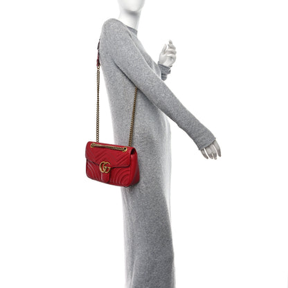Gucci Calfskin Matelasse Small GG Marmont Shoulder Bag Hibiscus Red 2 of 10