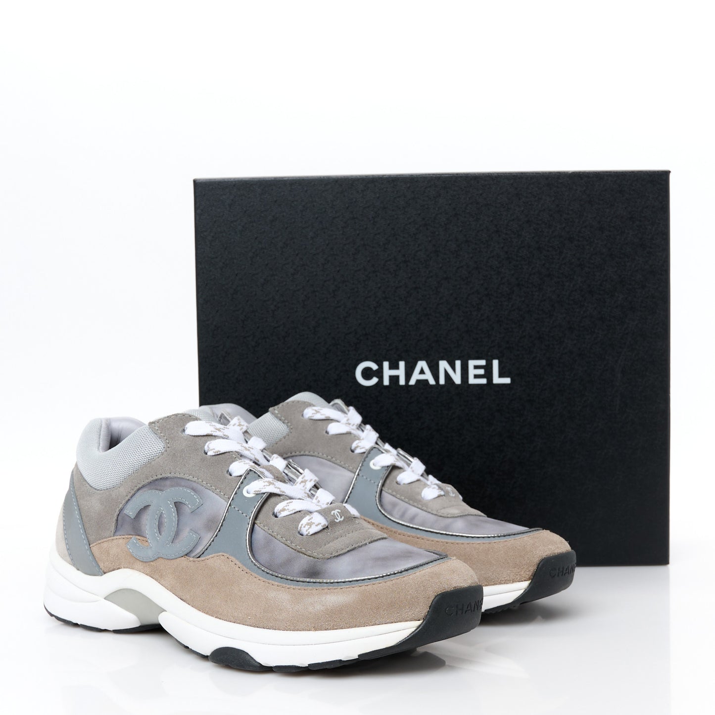 Fabric Suede Calfskin CC Sneakers 39 Grey Beige