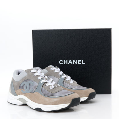 Chanel Fabric Suede Calfskin CC Sneakers 39 Grey Beige 10 of 10