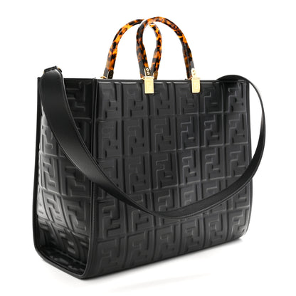 Fendi Vitello Plexiglass FF Embossed Medium Fendi Sunshine Shopper Tote Black 3 of 11