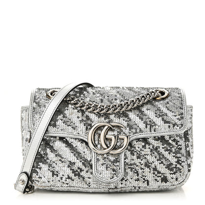 Gucci Sequin Matelasse Mini GG Marmont Shoulder Bag Silver 1 of 10