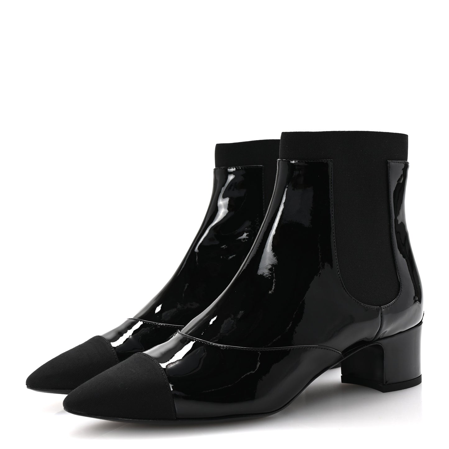 Patent Grosgain Cap Toe Short Boots 38.5 Black