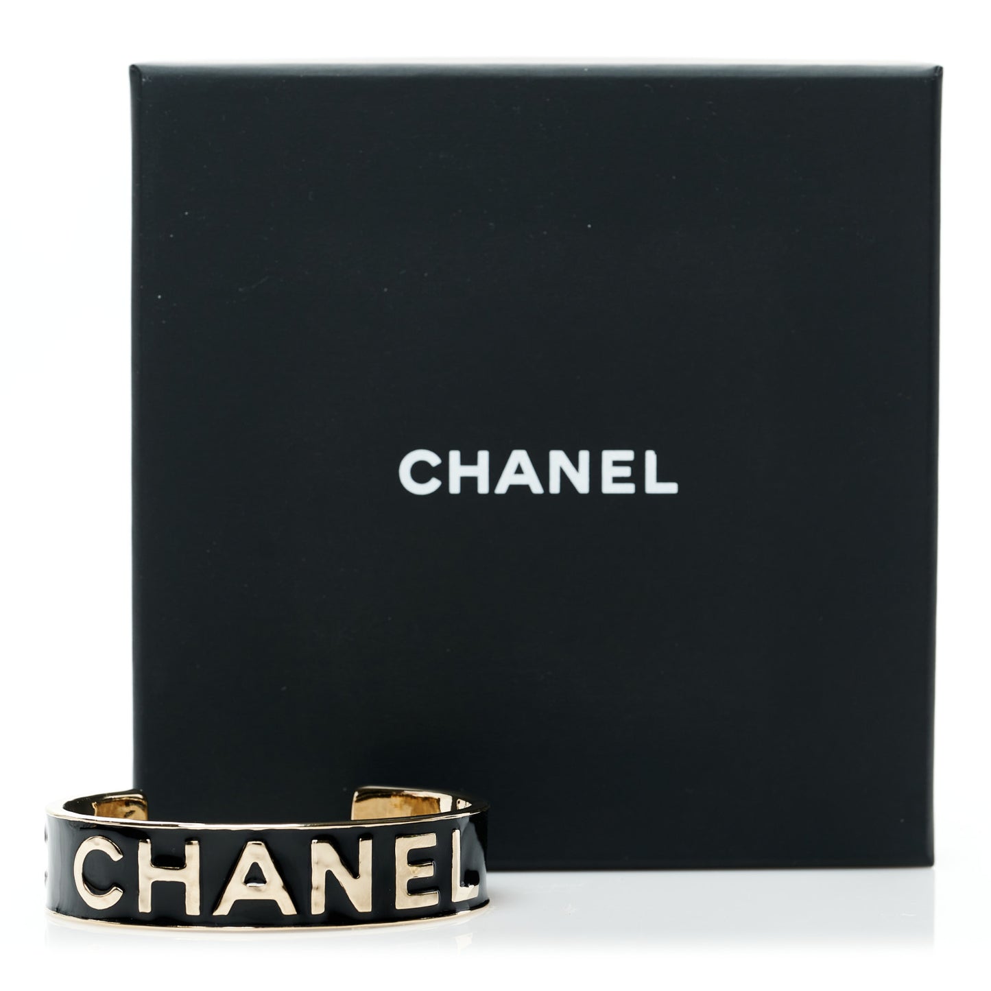 Metal Enamel Chanel Logo Cuff Bracelet S Black