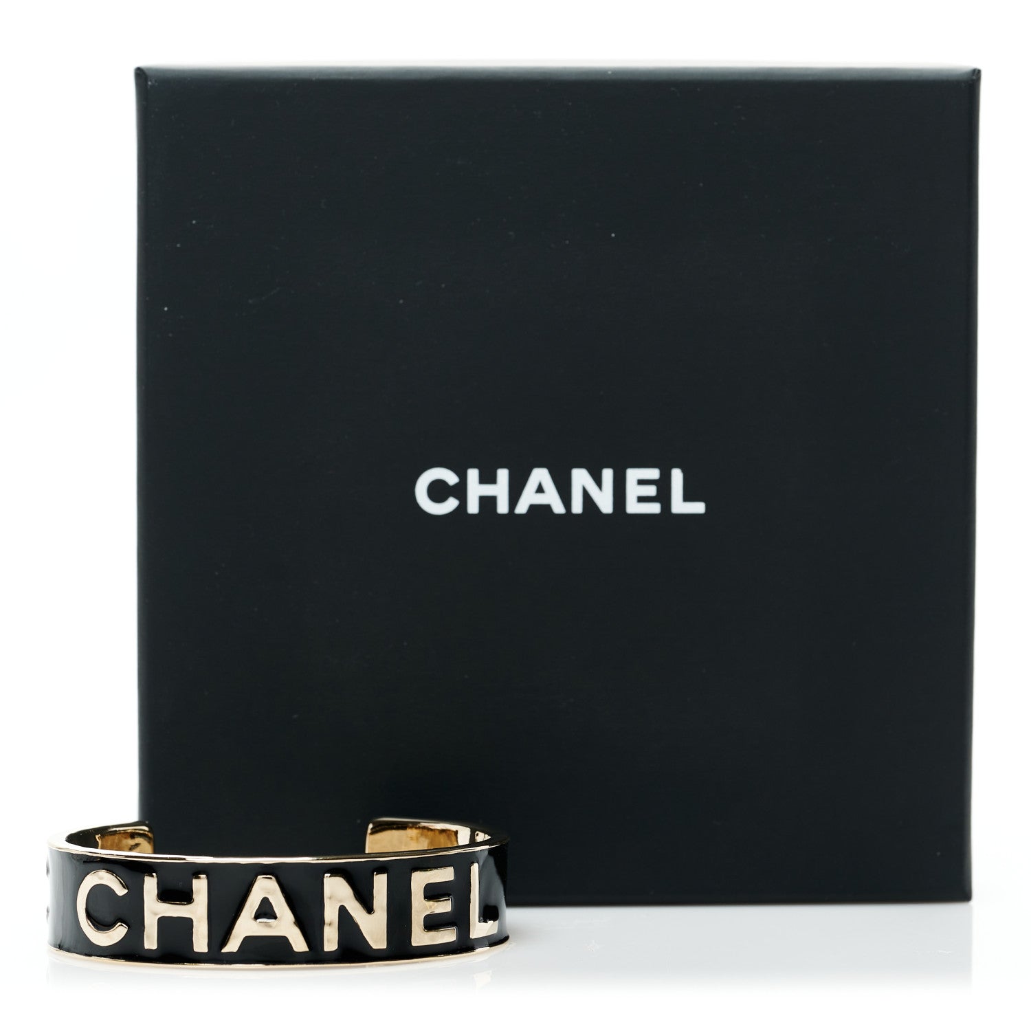 Chanel Metal Enamel Chanel Logo Cuff Bracelet S Black 4 of 4