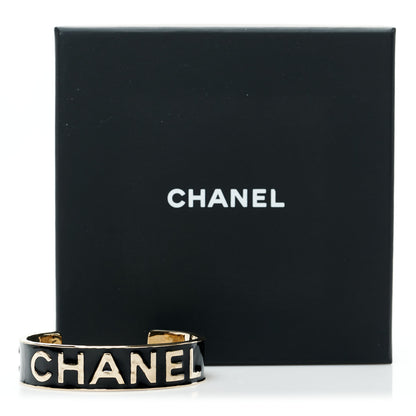Chanel Metal Enamel Chanel Logo Cuff Bracelet S Black 4 of 4