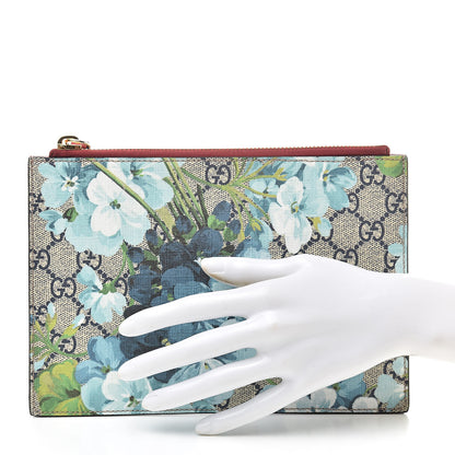 Gucci GG Supreme Monogram Blooms Small Zip Pouch Beige Blue Hibiscus Red 2 of 7