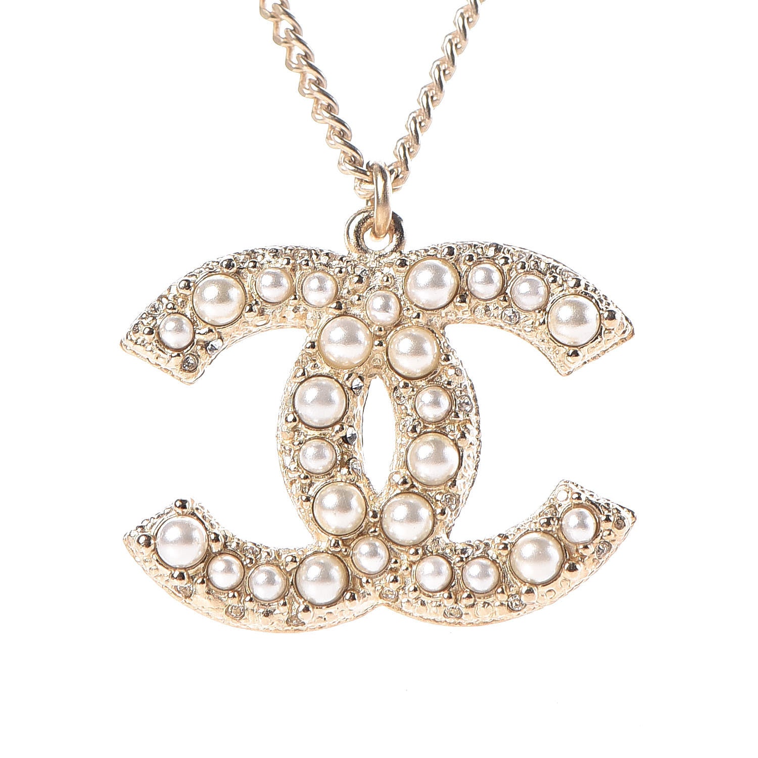 Chanel Crystal Pearl CC Pendant Necklace Gold 4 of 7