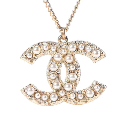 Chanel Crystal Pearl CC Pendant Necklace Gold 4 of 7