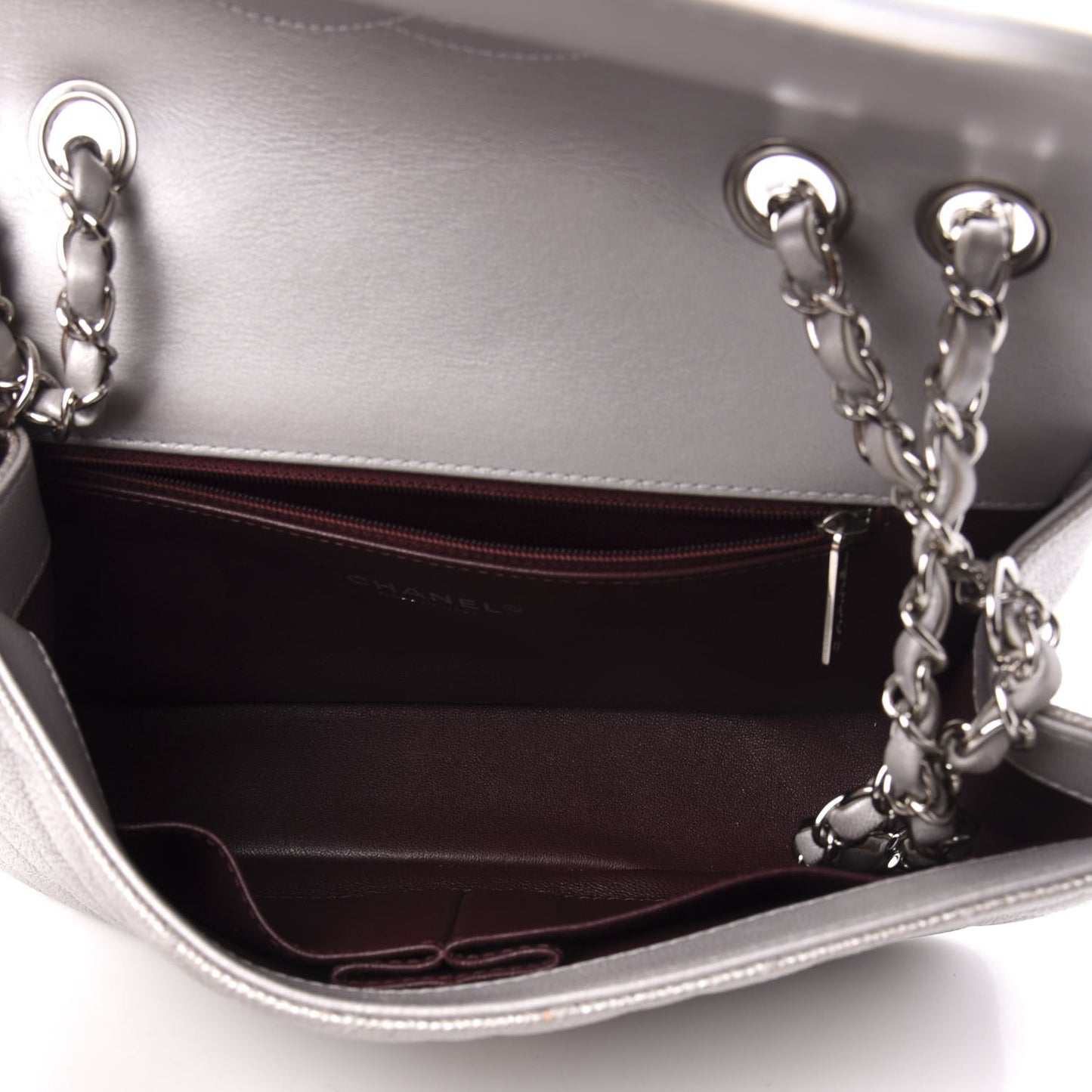 Metallic Caviar Quilted Medium CC Filigree Flap Silver