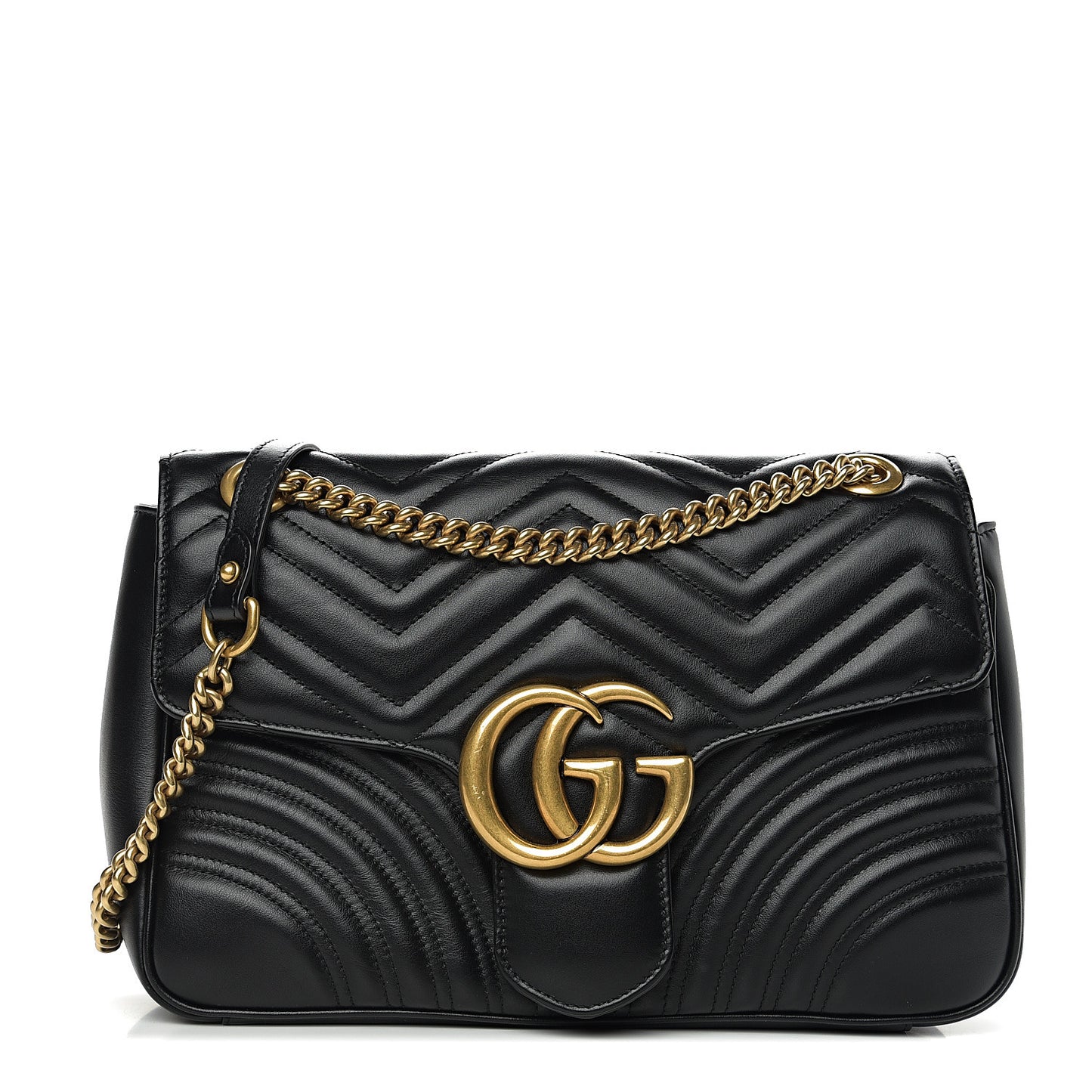 Calfskin Matelasse Medium GG Marmont Shoulder Bag Black
