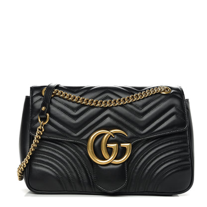 Gucci Calfskin Matelasse Medium GG Marmont Shoulder Bag Black 1 of 10