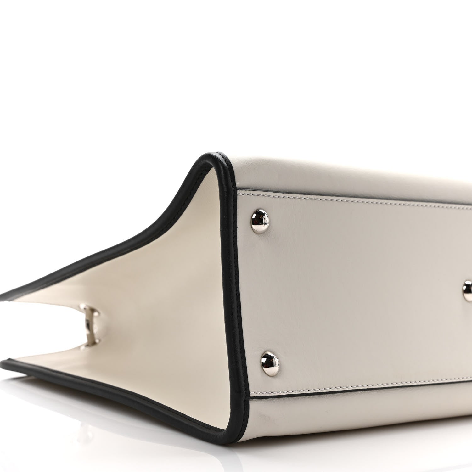 Fendi Vitello Century Velvet F is Fendi FF Embroidered Regular Runaway Satchel White Black 9 of 10