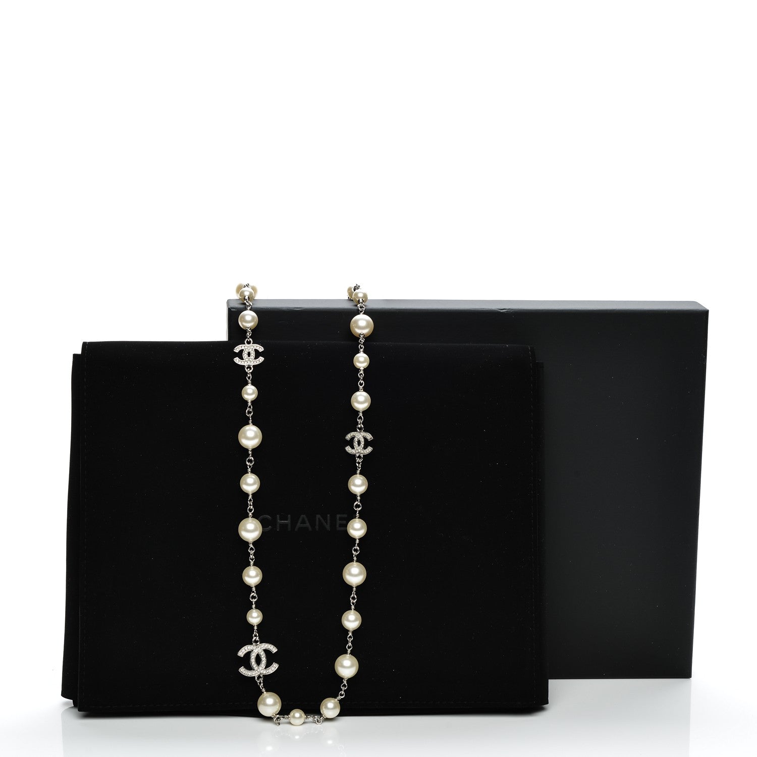 Chanel Crystal Pearl CC Long Necklace Silver 6 of 6