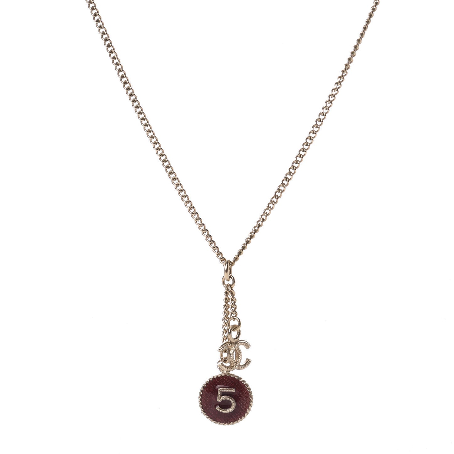 Enamel 5 CC Charm Necklace Gold Dark Red