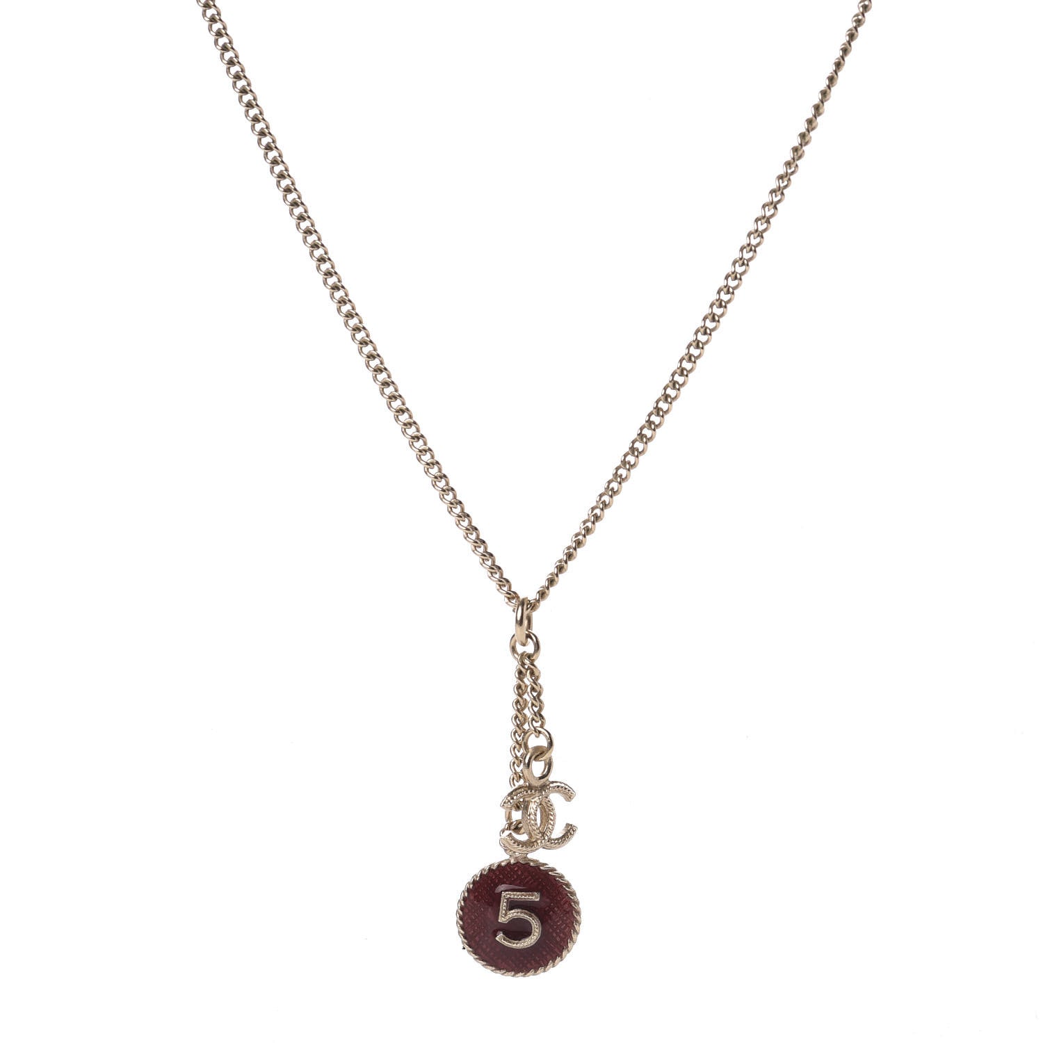 Chanel Enamel 5 CC Charm Necklace Gold Dark Red 3 of 4
