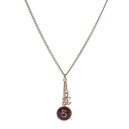 Chanel Enamel 5 CC Charm Necklace Gold Dark Red 3 of 4