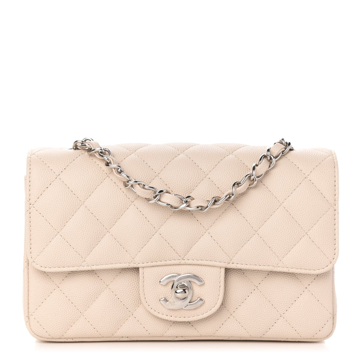 Caviar Quilted Mini Rectangular Flap Light Beige
