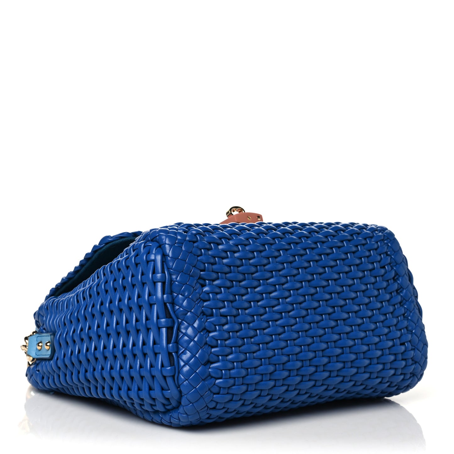 Woven Calfskin Padlock Shoulder Bag Blue