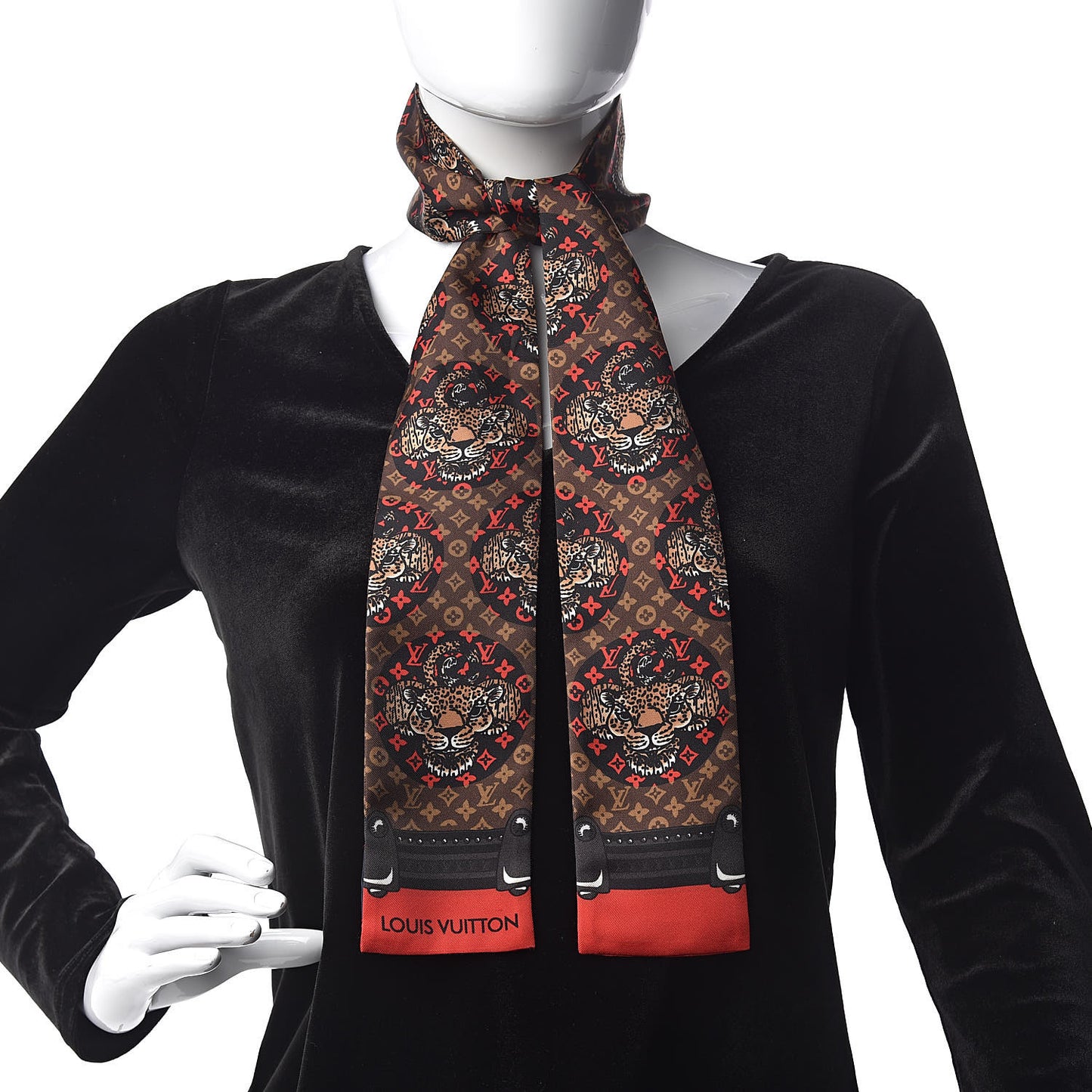 Silk Monogram Jaguar Animalle Bandeau Scarf Marron
