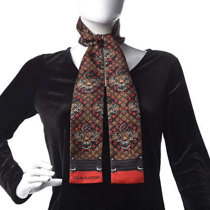 Louis Vuitton Silk Monogram Jaguar Animalle Bandeau Scarf Marron 2 of 5