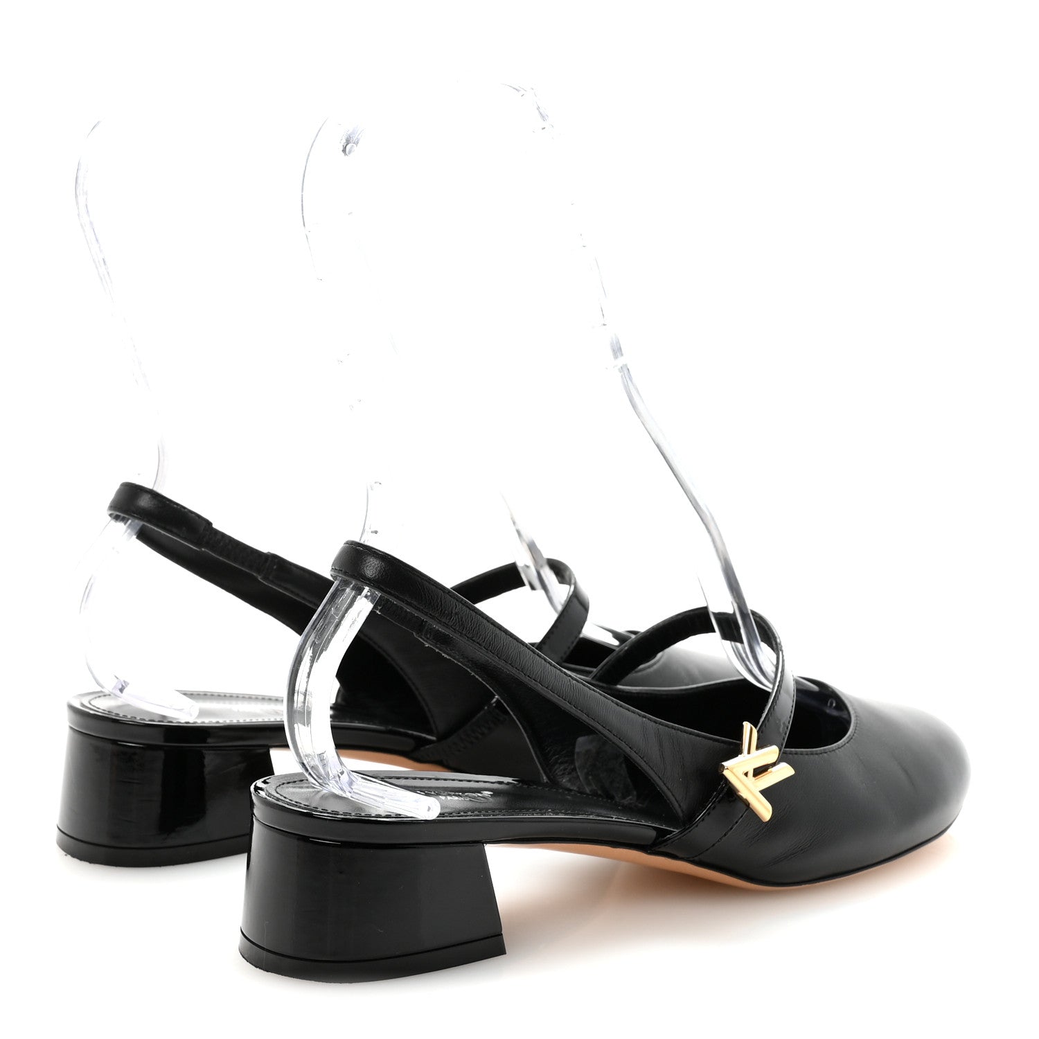 Louis Vuitton Lambskin Patent Romy Slingback Pumps 38 Black 5 of 9