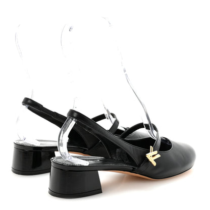 Louis Vuitton Lambskin Patent Romy Slingback Pumps 38 Black 5 of 9