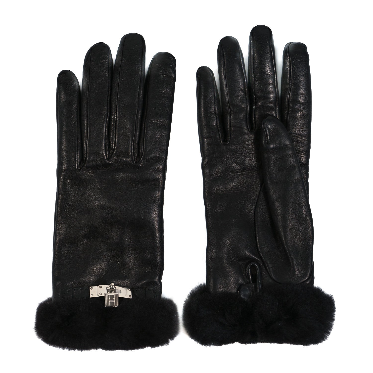 Hermes Lambskin Cashmere Mink Princesse Gloves 7 Black 1 of 4
