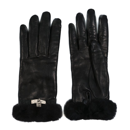 Hermes Lambskin Cashmere Mink Princesse Gloves 7 Black 1 of 4