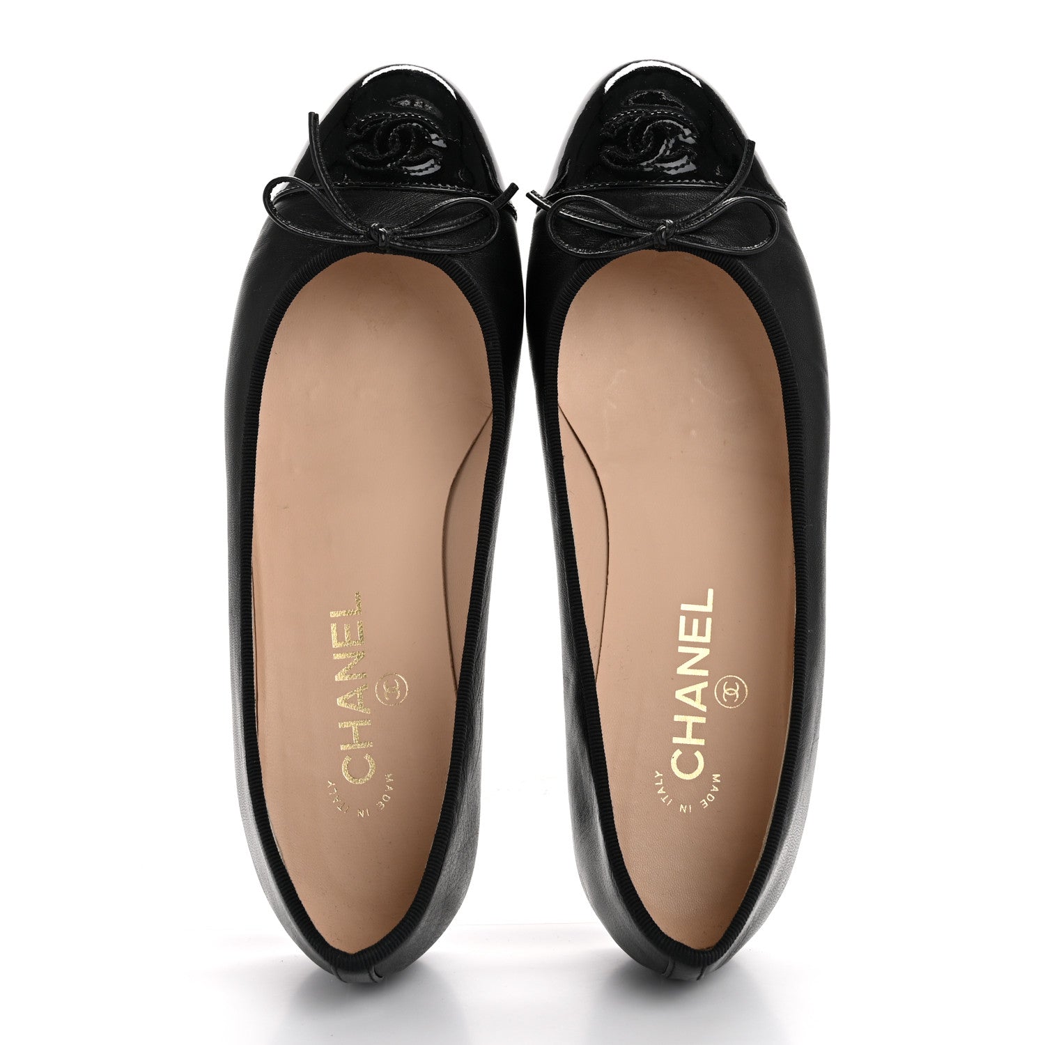 Chanel Lambskin Patent Cap Toe CC Ballerina Flats 40 Black 2 of 12