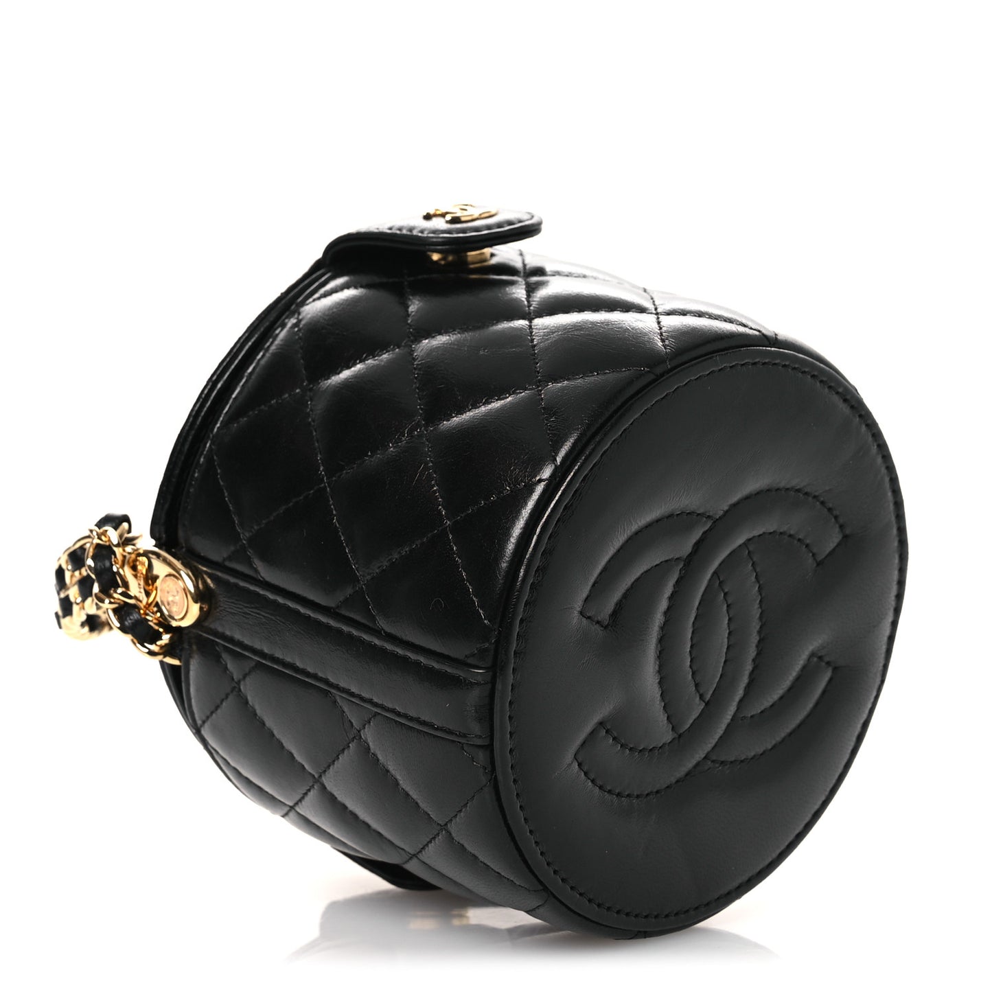 Lambskin Quilted Chain Top Handle Vanity With Chain  Black