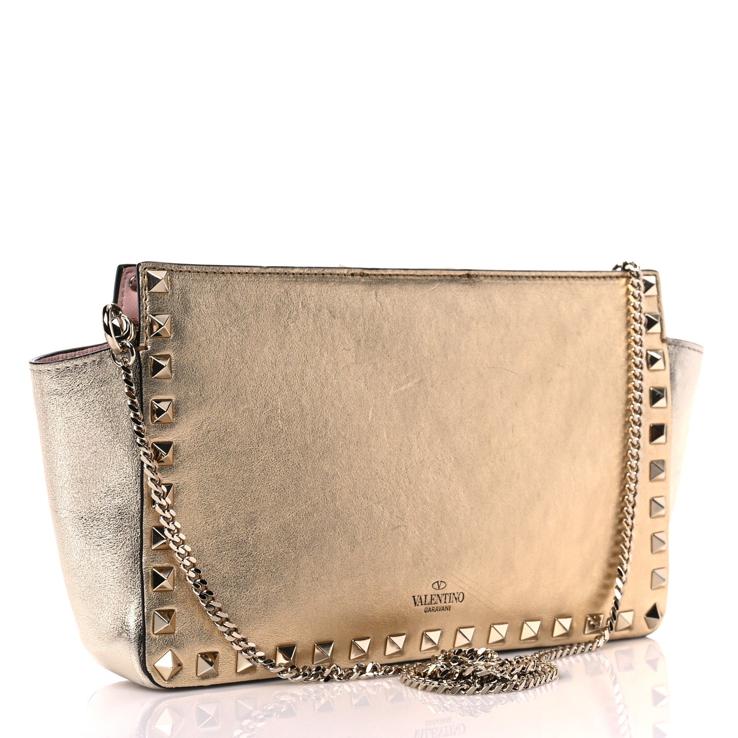 Metallic Calfskin Rockstud Mini Chain Shoulder Bag Multicolor