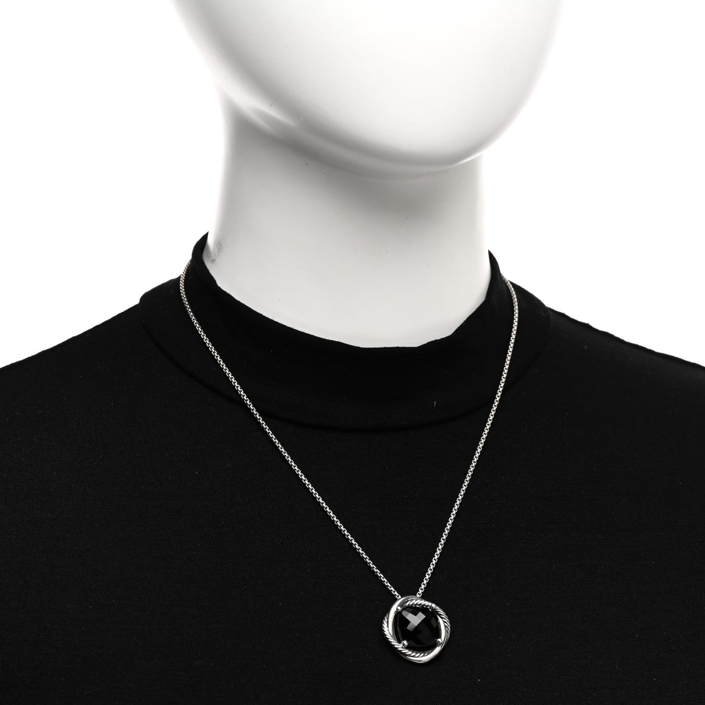 Sterling Silver Black Onyx 14mm Infinity Pendant Necklace