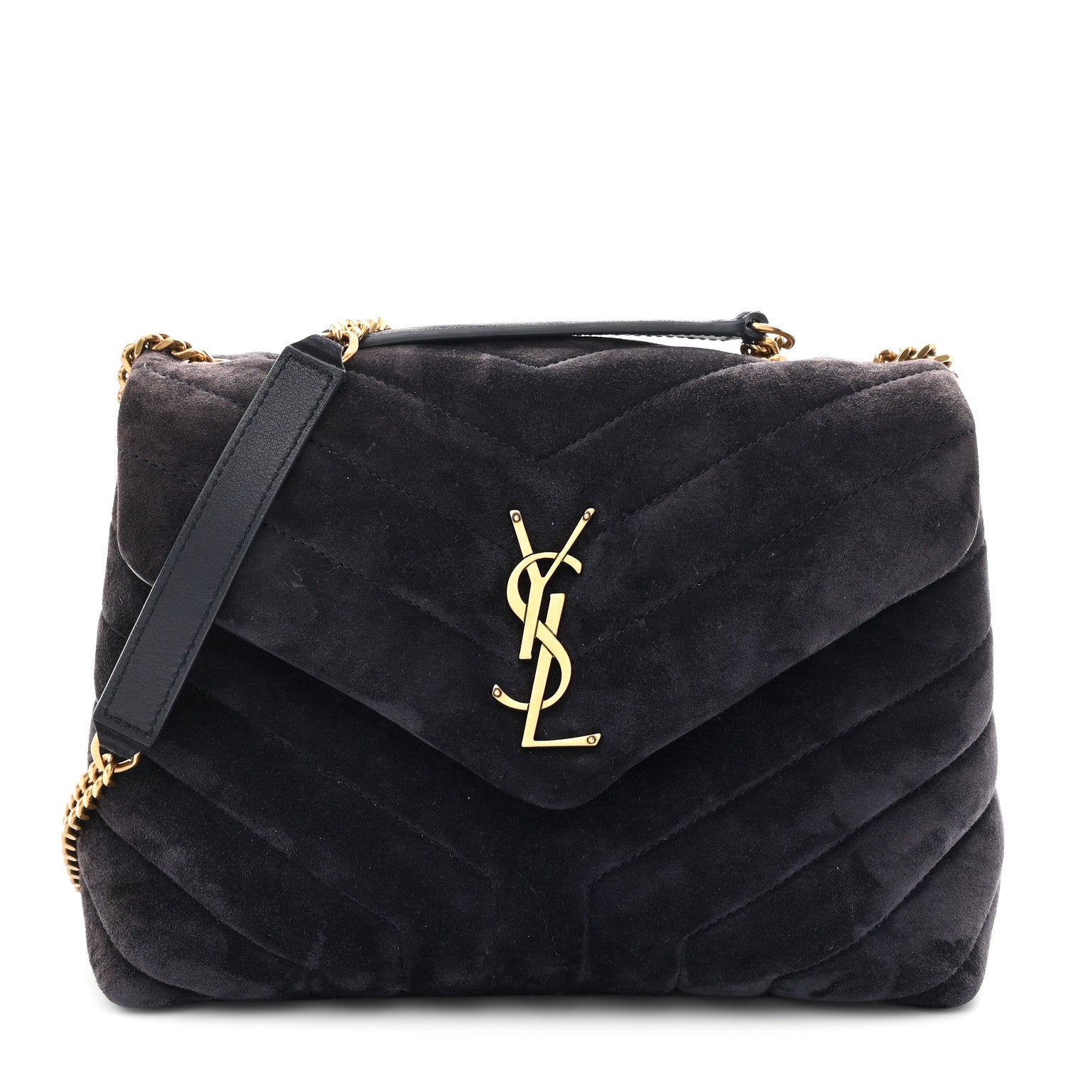 Saint Laurent Suede Calfskin Y Quilted Monogram Small Loulou Chain Satchel Deep Marine 1 of 10