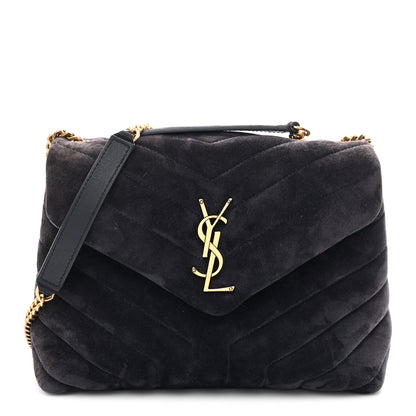 Saint Laurent Suede Calfskin Y Quilted Monogram Small Loulou Chain Satchel Deep Marine 1 of 10