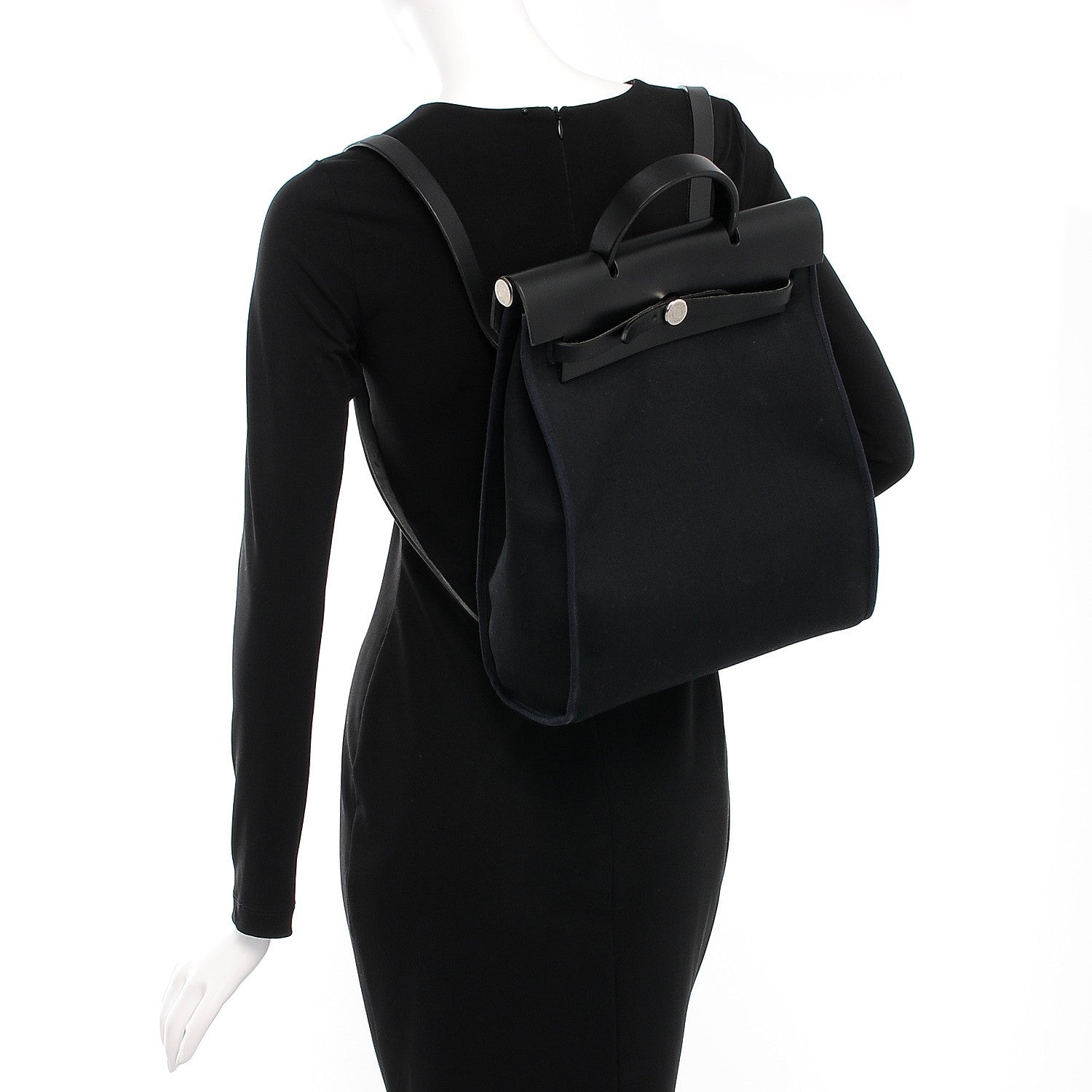 Hermes Toile Vache Calfskin Herbag 30 PM Backpack Black 2 of 9
