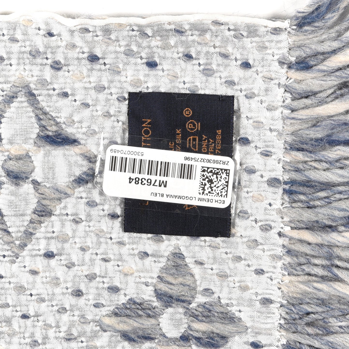 Wool Silk Logomania Scarf Denim Bleu