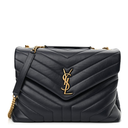 Saint Laurent Calfskin Y Quilted Monogram Medium Loulou Chain Satchel Deep Marine 1 of 11