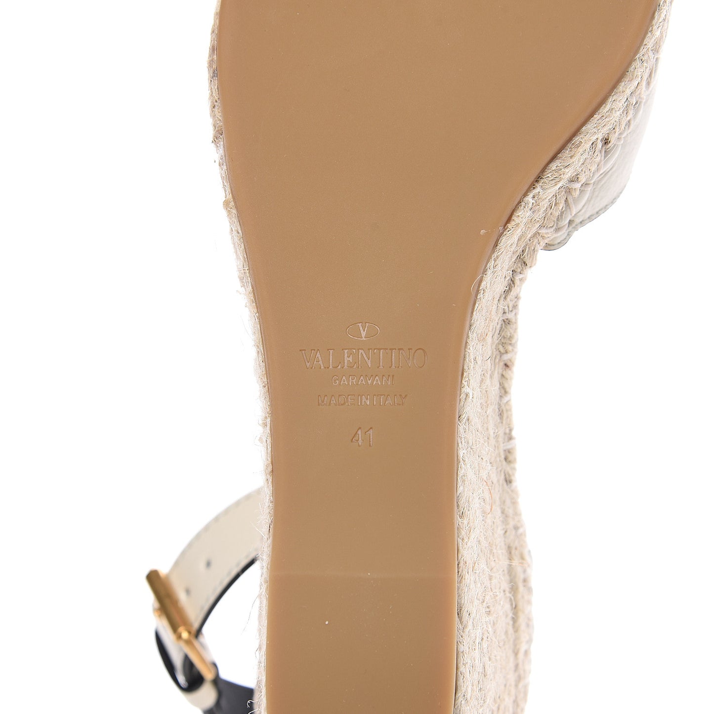 Grained Calfskin VLogo Ankle Wrap Espadrille Wedges 41 Light Ivory