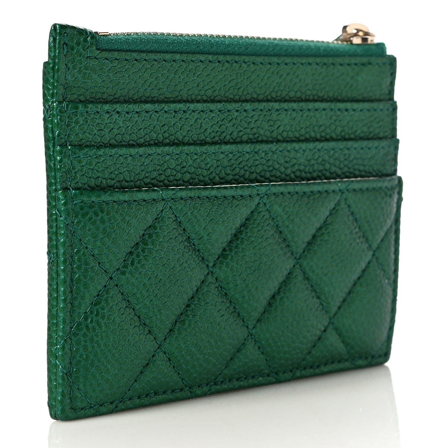 Metallic Caviar Quilted CC Zip Card Holder Green