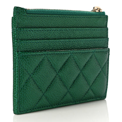 Chanel Metallic Caviar Quilted CC Zip Card Holder Green 3 of 11