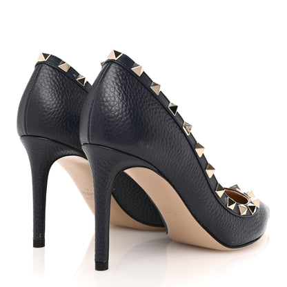 Valentino Garavani Pebbled Calfskin Rockstud 85mm Pumps 36 Marine 5 of 10