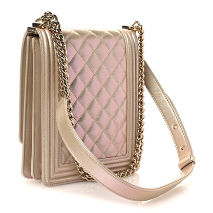 Chanel Iridescent Calfskin Quilted North South Boy Flap Beige 3 of 14