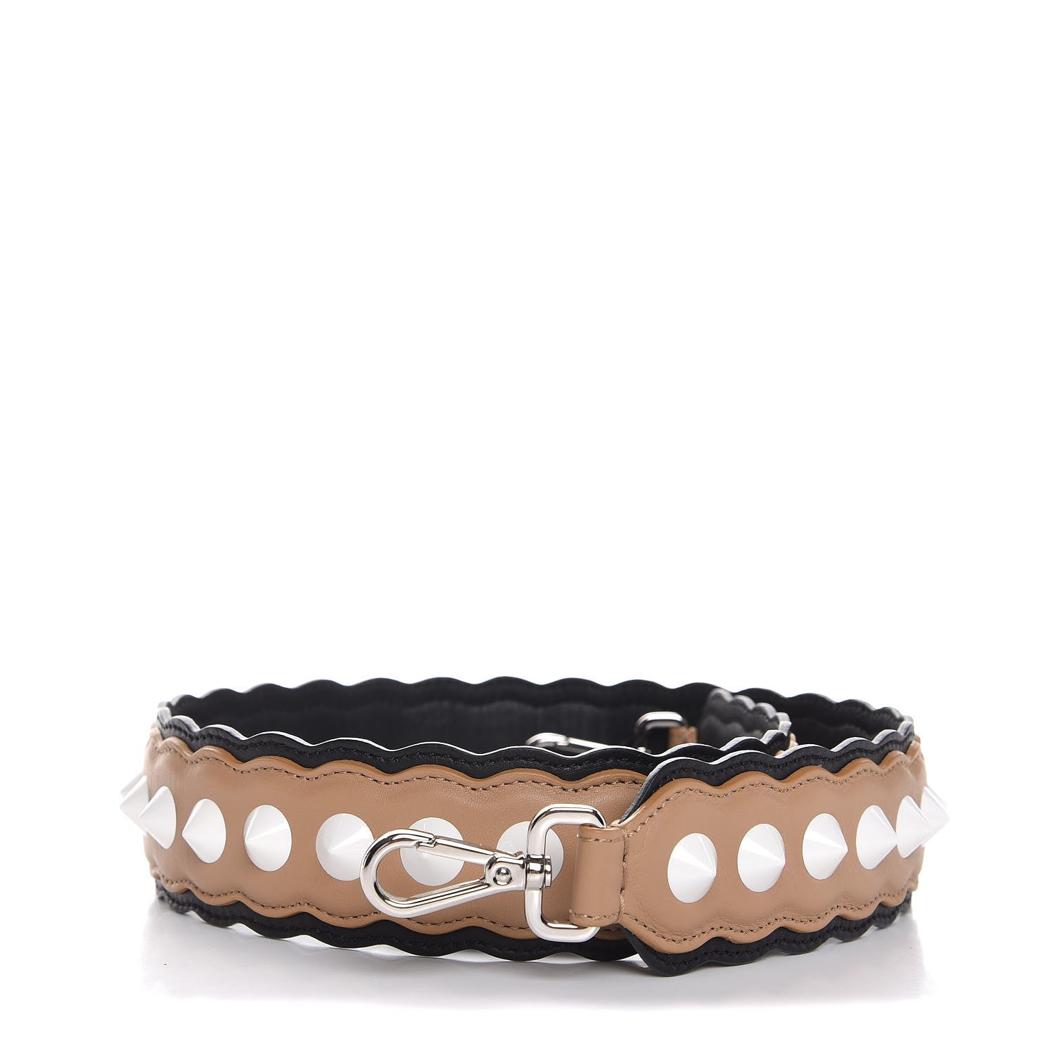 Fendi Vitello Dolce Scalloped Spike Studded Strap You Brown Black 1 of 3