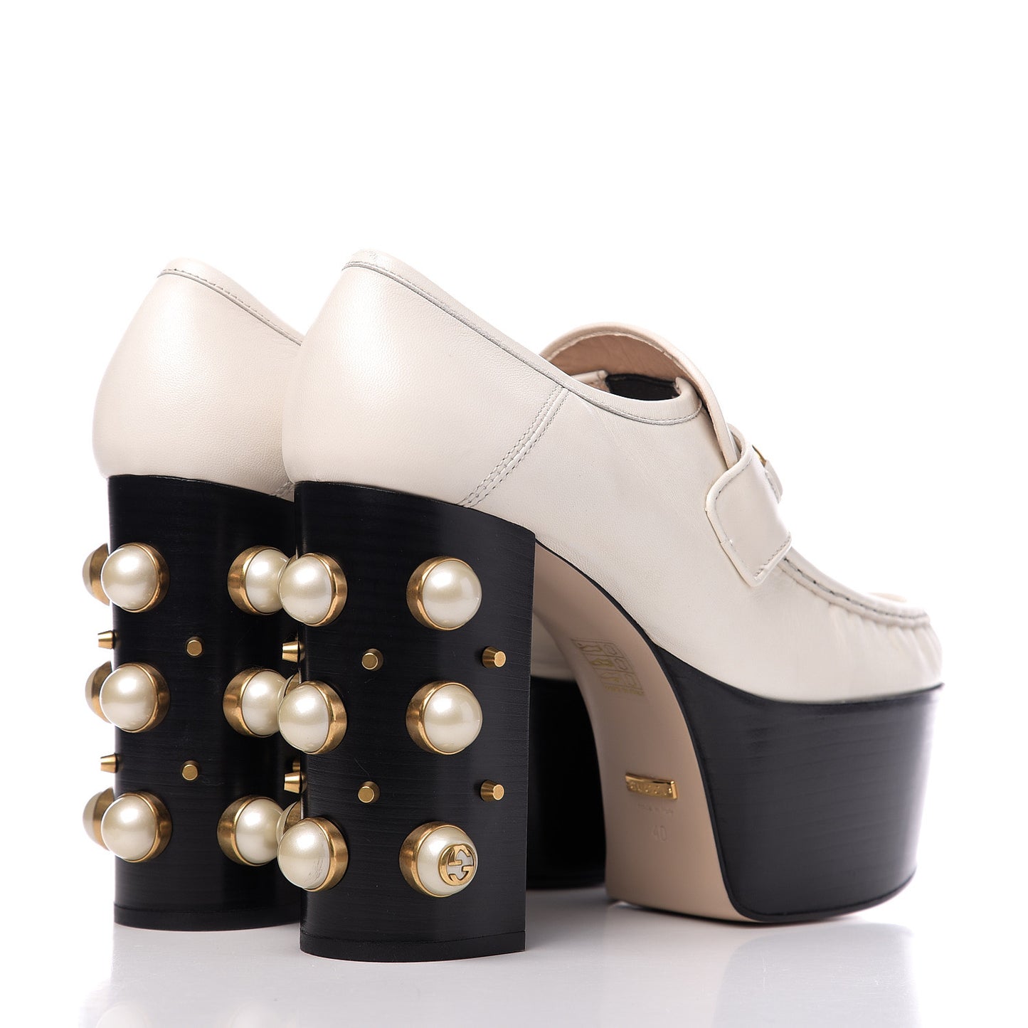 Malaga Kid Pearl Studded Vegas Platform Loafers 40 Mystic White