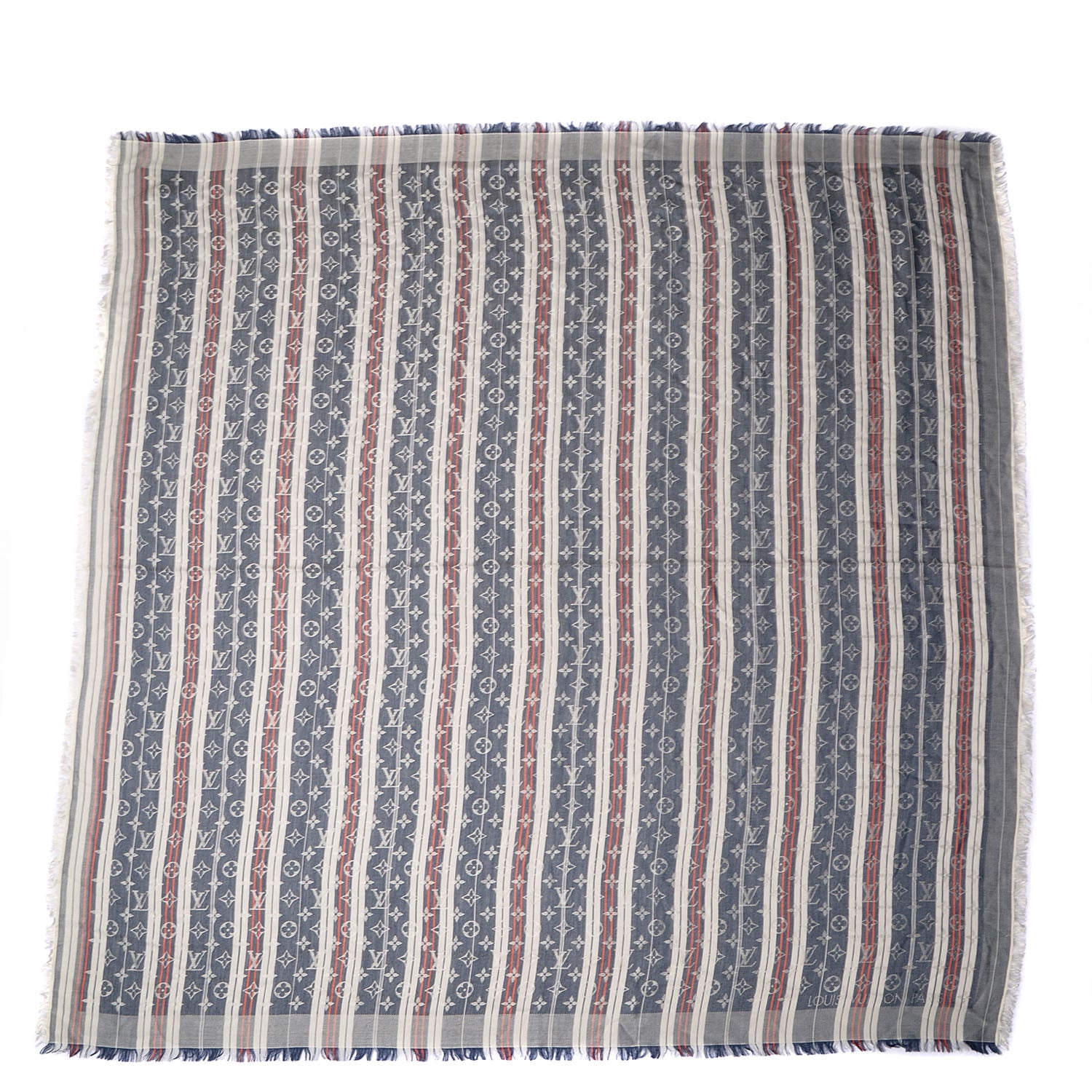 Louis Vuitton Silk Wool Monogram Mattress Stripes Shawl Blue Jean 3 of 5