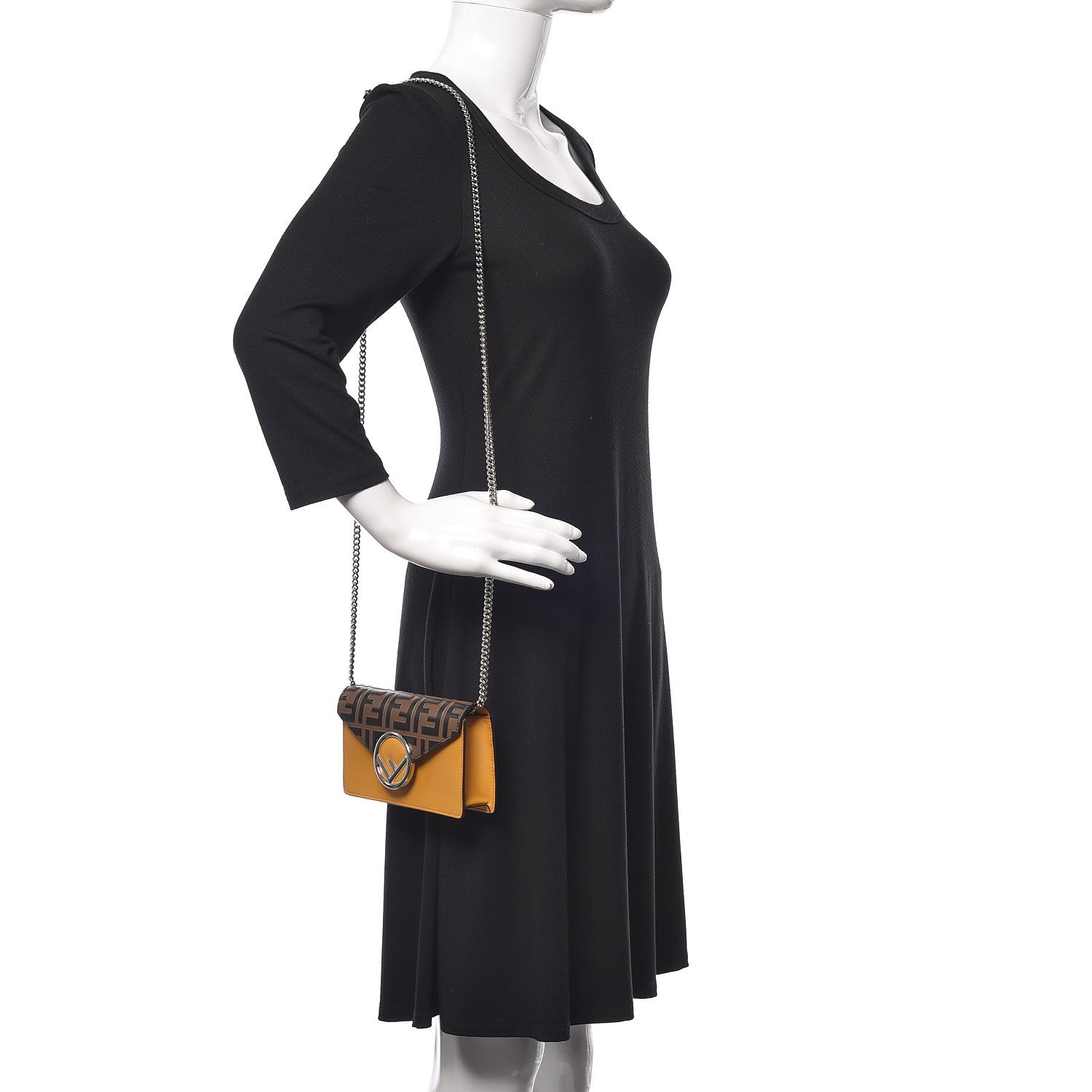 Fendi Vitello Liberty F is Fendi Bi-Color FF 1974 Embossed Envelope Belt Bag Maya Black Zucca 3 of 12