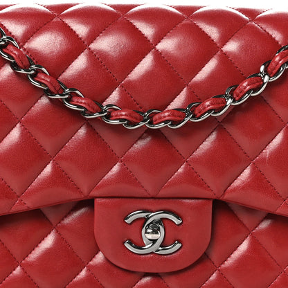 Chanel Lambskin Quilted Jumbo Double Flap Dark Red 8 of 11