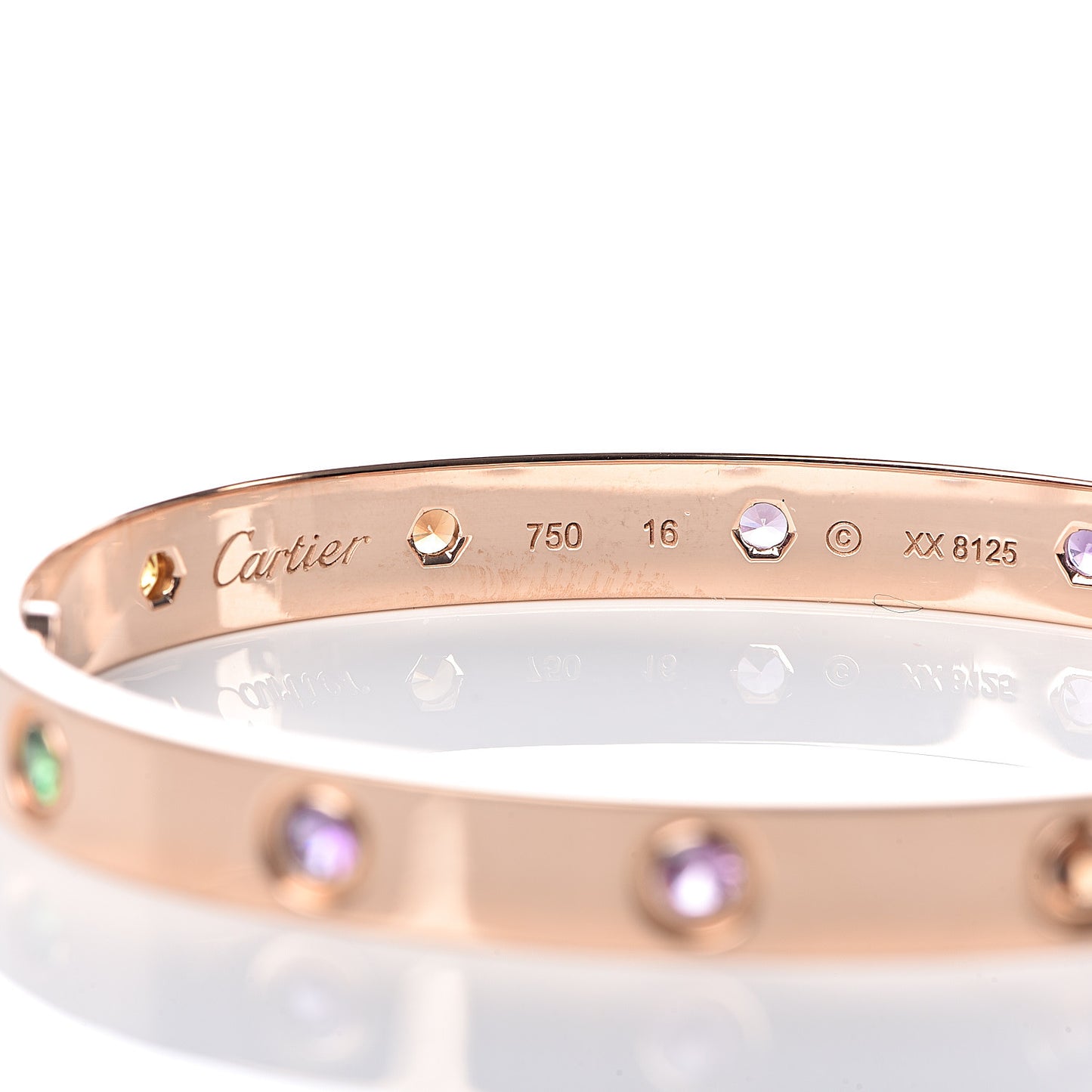 18K Pink Gold Sapphire Garnet Amethyst LOVE Bracelet 16