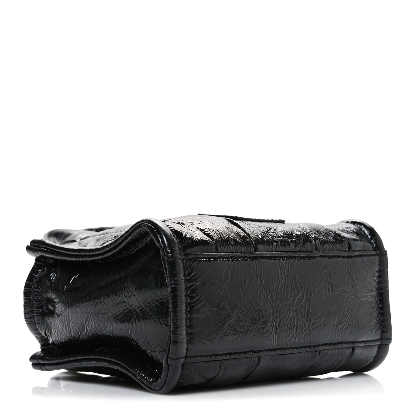 Shiny Crinkled Calfskin Mini The Tote Bag Black